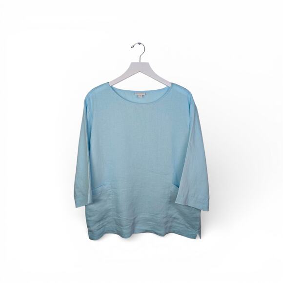 J.Jill Tops - J. JILL pureJill 100% Linen Boatneck Pullover Tunic w/ Pockets Aqua Blue - Small